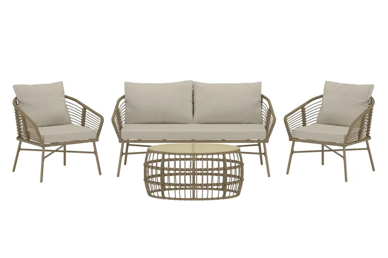Lipari sofagruppe 2-seters sofa + 2 lenestoler med bord utendørs - Brun - Hagemøbler & utemiljø - Hagegruppe - Sofagruppe utendørs