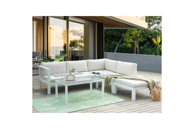 Loungegrupp 5-sits Beliani Messina Grön/vit/grå White||Grey - Hagemøbler & utemiljø - Hagegruppe - Sofagruppe utendørs