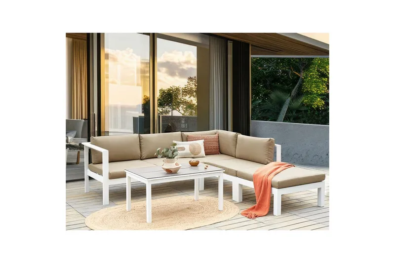Loungegrupp 5-sits Beliani Messina Grön/vit/grå White||Grey||Beige - Hagemøbler & utemiljø - Hagegruppe - Sofagruppe utendørs