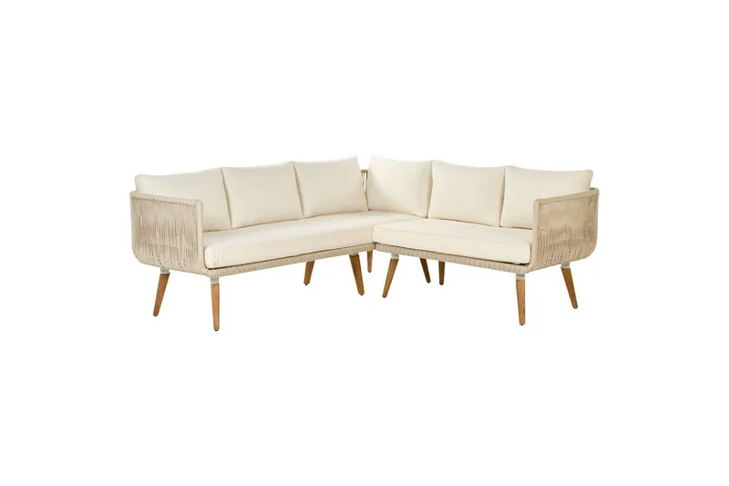 Loungegrupp Beliani Alcamo Beige||Light wood||White - Hagemøbler & utemiljø - Hagegruppe - Sofagruppe utendørs