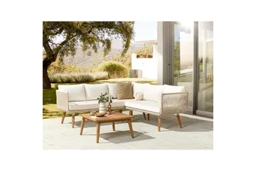 Loungegrupp Beliani Alcamo Beige||Light wood||White - Hagemøbler & utemiljø - Hagegruppe - Sofagruppe utendørs