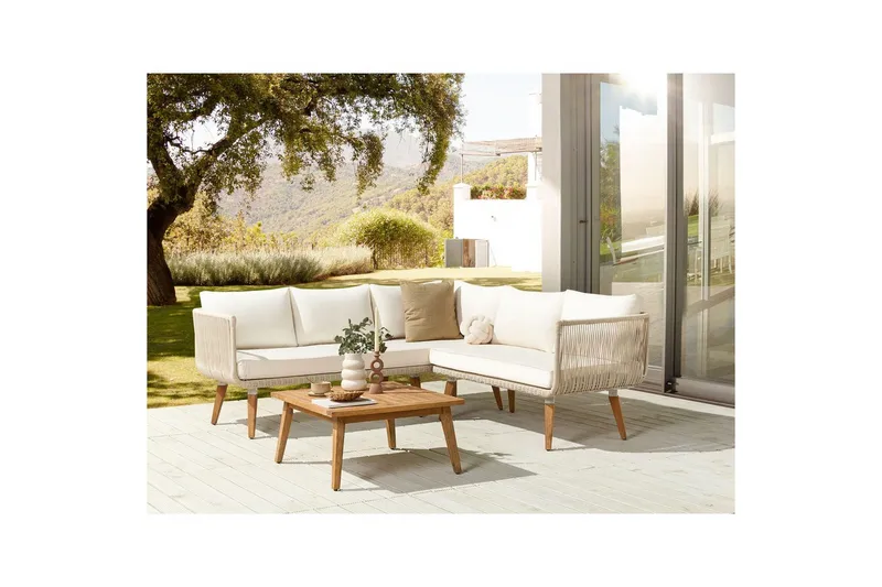 Loungegrupp Beliani Alcamo Beige||Light wood||White - Hagemøbler & utemiljø - Hagegruppe - Sofagruppe utendørs
