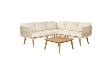 Loungegrupp Beliani Alcamo Beige||Light wood||White - Hagemøbler & utemiljø - Hagegruppe - Sofagruppe utendørs
