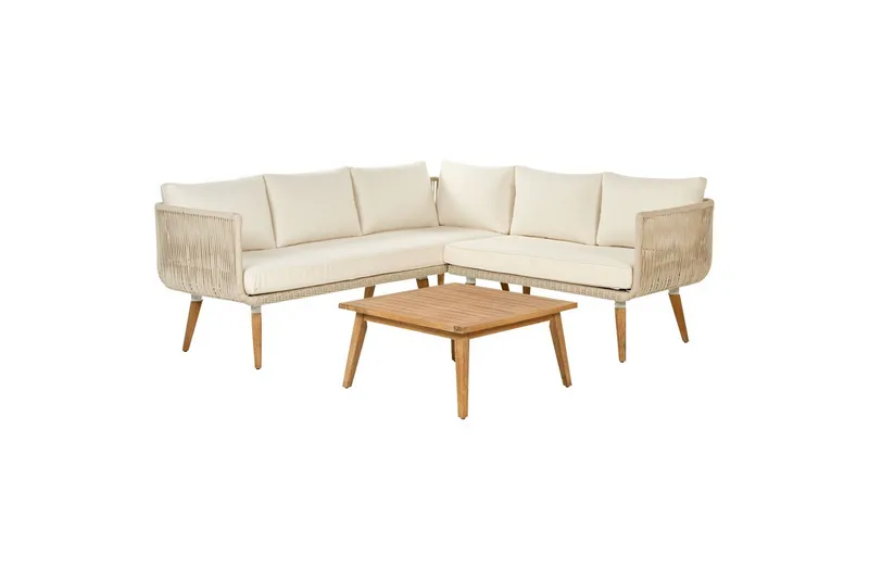 Loungegrupp Beliani Alcamo Beige||Light wood||White