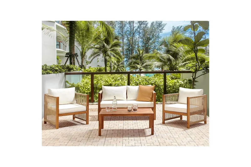 Loungegrupp Beliani Antria Ljus trä/beige Light wood||Beige - Hagemøbler & utemiljø - Hagegruppe - Sofagruppe utendørs