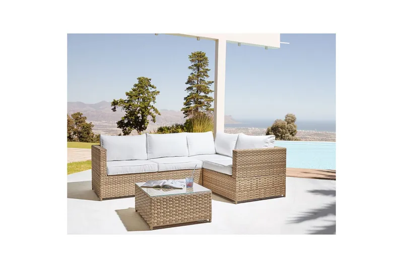 Loungegrupp Beliani Avola White||Natural - Hagemøbler & utemiljø - Hagegruppe - Sofagruppe utendørs