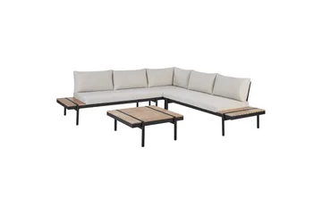 Loungegrupp Beliani Bellariva White||Light wood||Black - Hagemøbler & utemiljø - Hagegruppe - Sofagruppe utendørs