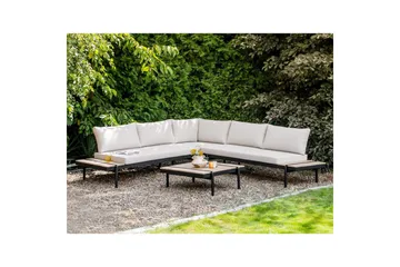 Loungegrupp Beliani Bellariva White||Light wood||Black - Hagemøbler & utemiljø - Hagegruppe - Sofagruppe utendørs