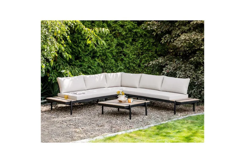 Loungegrupp Beliani Bellariva White||Light wood||Black - Hagemøbler & utemiljø - Hagegruppe - Sofagruppe utendørs