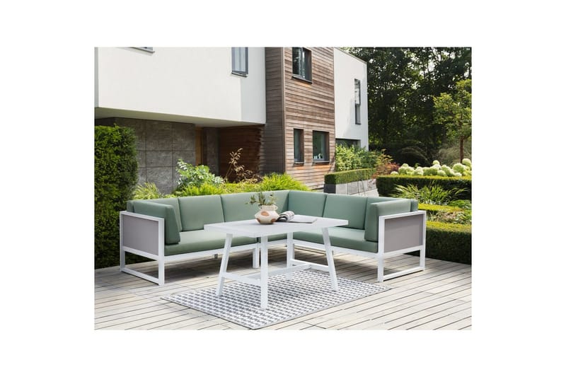 Loungegrupp Beliani Castella/Fratte Grön/vit/grå Green||White||Grey - Hagemøbler & utemiljø - Hagegruppe - Sofagruppe utendørs
