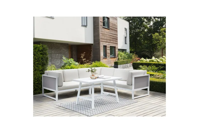 Loungegrupp Beliani Castella/Fratte Grön/vit/grå White||Grey - Hagemøbler & utemiljø - Hagegruppe - Sofagruppe utendørs