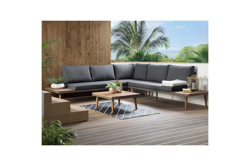 Loungegrupp Beliani Corato Grå/mörkt trä/ljust trä Grey||Dark wood||Light wood - Hagemøbler & utemiljø - Hagegruppe - Sofagruppe utendørs