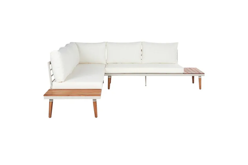 Loungegrupp Beliani Corato Grå/mörkt trä/ljust trä White||Light wood - Hagemøbler & utemiljø - Hagegruppe - Sofagruppe utendørs