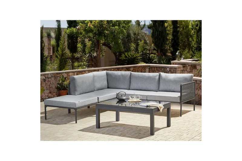 Loungegrupp Beliani Forano Grey||Black - Hagemøbler & utemiljø - Hagegruppe - Sofagruppe utendørs