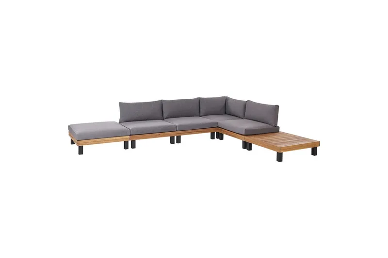 Loungegrupp Beliani Frazzano Grey||Light wood - Hagemøbler & utemiljø - Hagegruppe - Sofagruppe utendørs