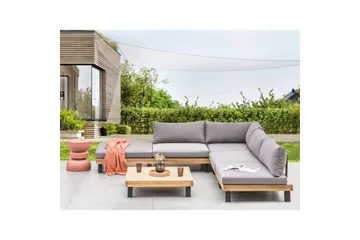 Loungegrupp Beliani Frazzano Grey||Light wood - Hagemøbler & utemiljø - Hagegruppe - Sofagruppe utendørs
