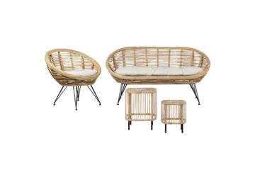 Loungegrupp Beliani Maratea/Cesenatico 3-Sits Natural||Black||Beige - Hagemøbler & utemiljø - Hagegruppe - Sofagruppe utendørs