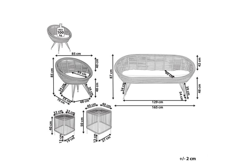 Loungegrupp Beliani Maratea/Cesenatico 3-Sits Natural||Black||Beige - Hagemøbler & utemiljø - Hagegruppe - Sofagruppe utendørs