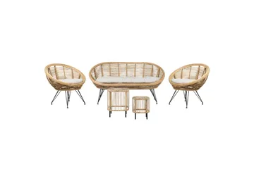 Loungegrupp Beliani Maratea/Cesenatico 4-Sits Natural||Black||Beige - Hagemøbler & utemiljø - Hagegruppe - Sofagruppe utendørs
