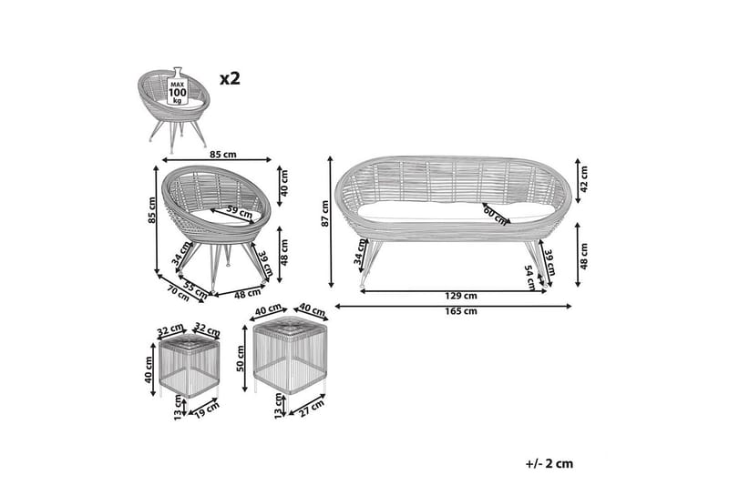 Loungegrupp Beliani Maratea/Cesenatico 4-Sits Natural||Black||Beige - Hagemøbler & utemiljø - Hagegruppe - Sofagruppe utendørs