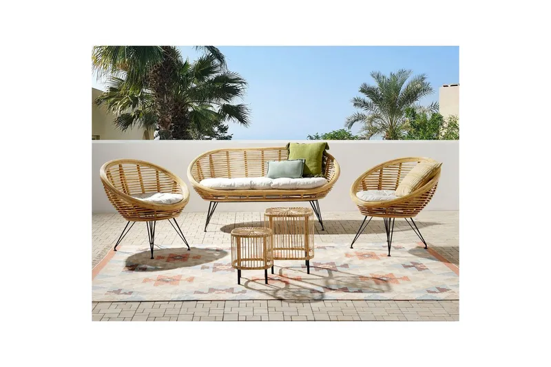 Loungegrupp Beliani Maratea/Cesenatico 4-Sits Natural||Black||Beige - Hagemøbler & utemiljø - Hagegruppe - Sofagruppe utendørs