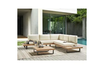 Loungegrupp Beliani Mykonos Light wood||White - Hagemøbler & utemiljø - Hagegruppe - Sofagruppe utendørs