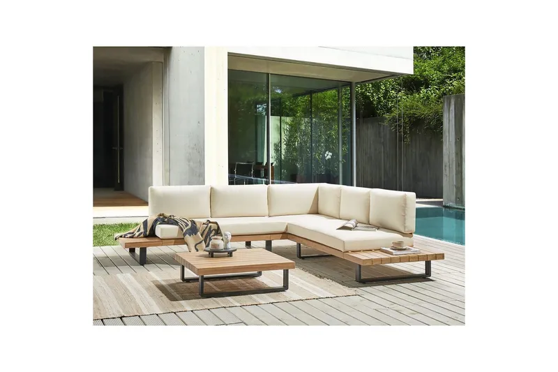 Loungegrupp Beliani Mykonos Light wood||White - Hagemøbler & utemiljø - Hagegruppe - Sofagruppe utendørs