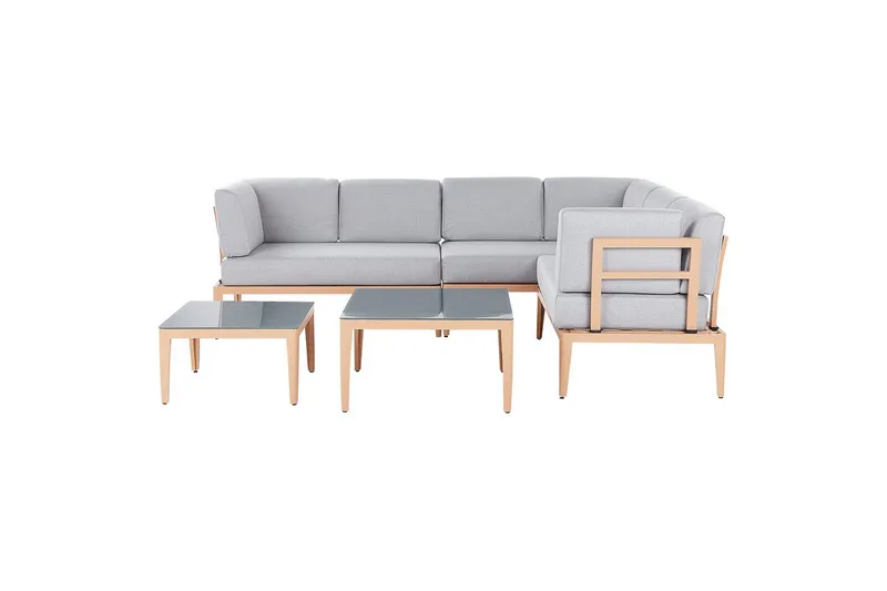 Loungegrupp Beliani Rima III Beige Grey||Light wood