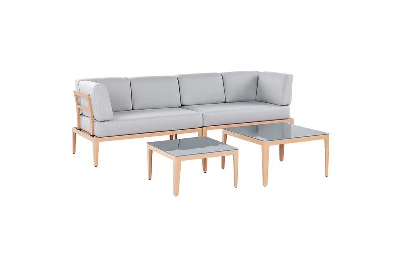 Loungegrupp Beliani Rima III Beige Grey||Light wood - Hagemøbler & utemiljø - Hagegruppe - Sofagruppe utendørs