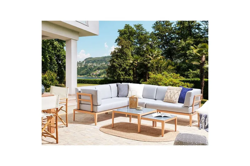 Loungegrupp Beliani Rima III Beige Grey||Light wood - Hagemøbler & utemiljø - Hagegruppe - Sofagruppe utendørs