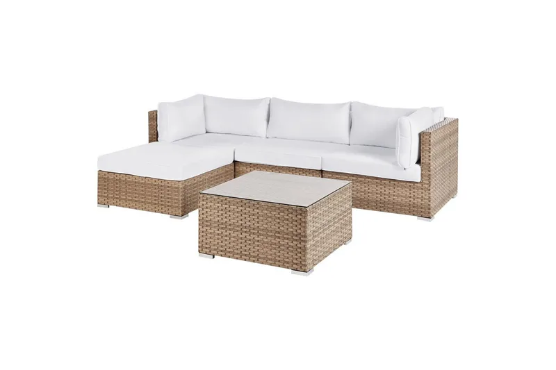 Loungegrupp Beliani Sano Grå, Högervänd NO_BRAND Natural||White Left-faced - Hagemøbler & utemiljø - Hagegruppe - Sofagruppe utendørs