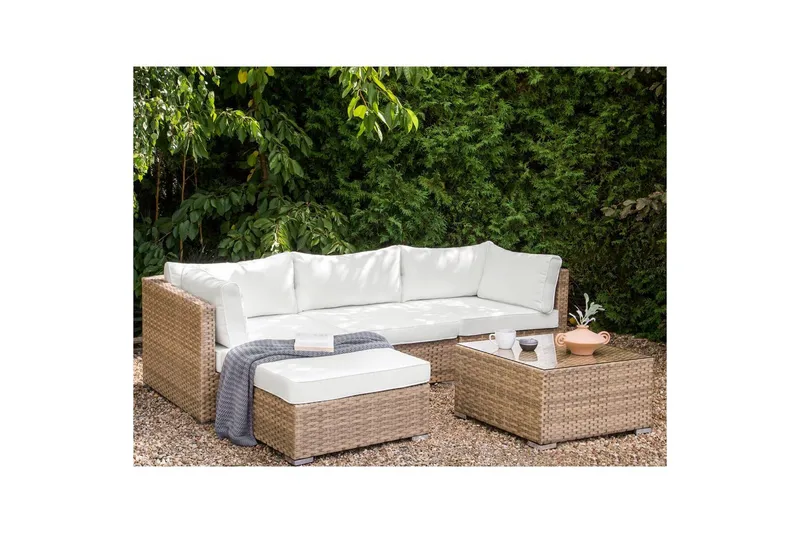 Loungegrupp Beliani Sano Grå, Högervänd NO_BRAND Natural||White Left-faced - Hagemøbler & utemiljø - Hagegruppe - Sofagruppe utendørs