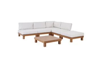 Loungegrupp Beliani Sanza White||Light wood - Hagemøbler & utemiljø - Hagegruppe - Sofagruppe utendørs