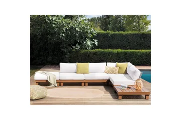 Loungegrupp Beliani Sanza White||Light wood - Hagemøbler & utemiljø - Hagegruppe - Sofagruppe utendørs