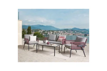 Loungegrupp Beliani Sciacca Grey||Black||Burgundy - Hagemøbler & utemiljø - Hagegruppe - Sofagruppe utendørs