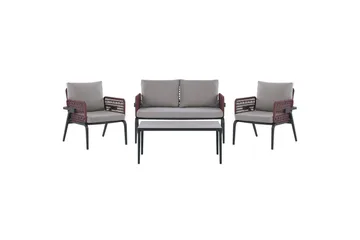 Loungegrupp Beliani Sciacca Grey||Black||Burgundy - Hagemøbler & utemiljø - Hagegruppe - Sofagruppe utendørs