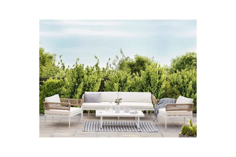 Loungegrupp Beliani Serla White||Beige - Hagemøbler & utemiljø - Hagegruppe - Sofagruppe utendørs
