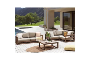 Loungegrupp Beliani Timor 4-sits Ljus trä/grått/beige, Ja Dark wood||Grey||Beige - Hagemøbler & utemiljø - Hagegruppe - Sofagruppe utendørs