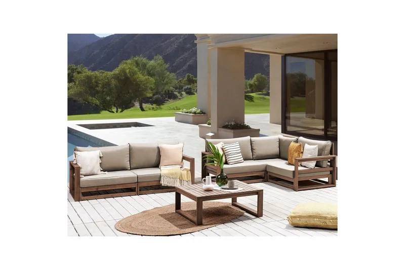Loungegrupp Beliani Timor 4-sits Ljus trä/grått/beige, Ja Dark wood||Grey||Beige - Hagemøbler & utemiljø - Hagegruppe - Sofagruppe utendørs