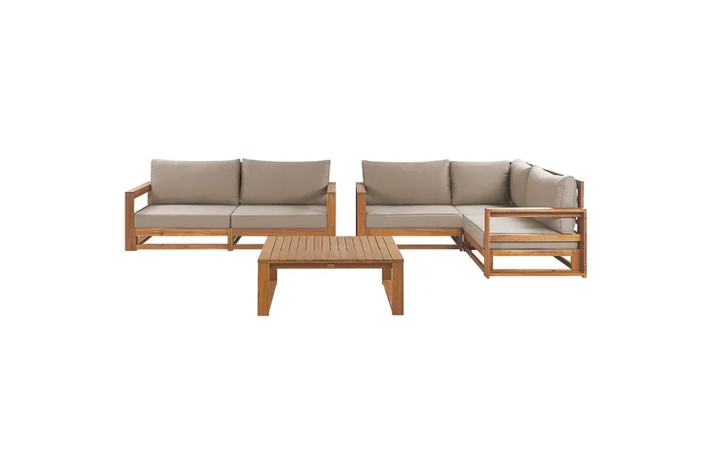 Loungegrupp Beliani Timor 4-sits Ljus trä/grått/beige, Ja Light wood||Grey||Beige