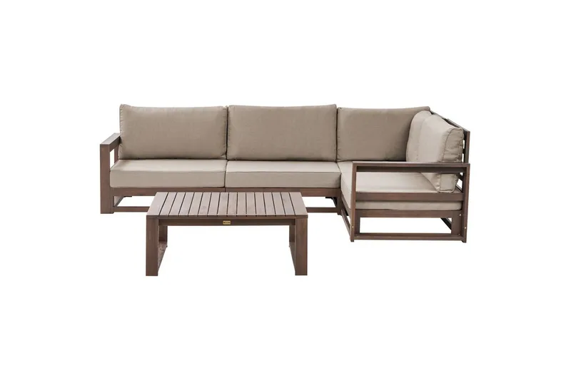 Loungegrupp Beliani Timor Ljus trä/beige, Ja, Högervänd Dark wood||Beige||Grey Right-faced