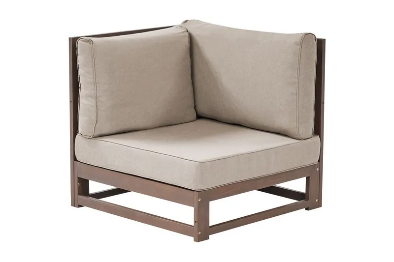 Loungegrupp Beliani Timor Ljus trä/beige, Ja, Högervänd Dark wood||Beige||Grey Right-faced - Hagemøbler & utemiljø - Hagegruppe - Sofagruppe utendørs