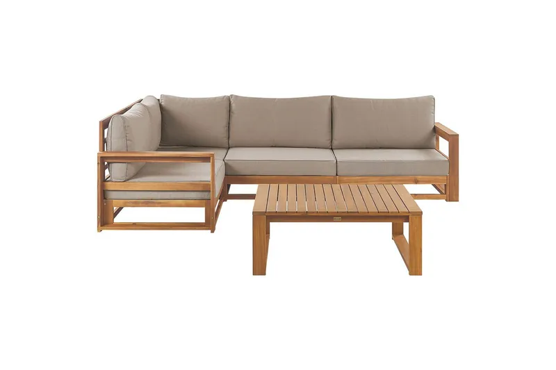 Loungegrupp Beliani Timor Ljus trä/beige, Ja, Högervänd Light wood||Beige Left-faced