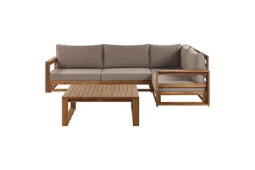 Loungegrupp Beliani Timor Ljus trä/beige, Ja, Högervänd Light wood||Beige Left-faced - Hagemøbler & utemiljø - Hagegruppe - Sofagruppe utendørs
