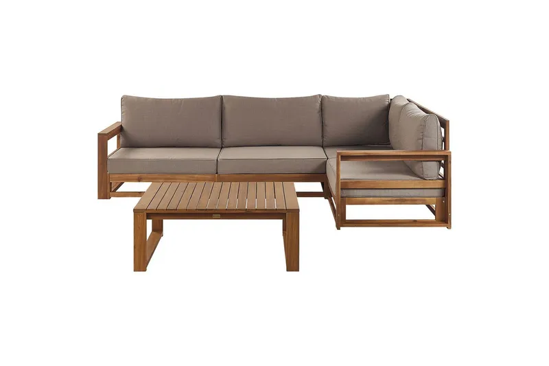Loungegrupp Beliani Timor Ljus trä/beige, Ja, Högervänd Light wood||Beige Left-faced - Hagemøbler & utemiljø - Hagegruppe - Sofagruppe utendørs