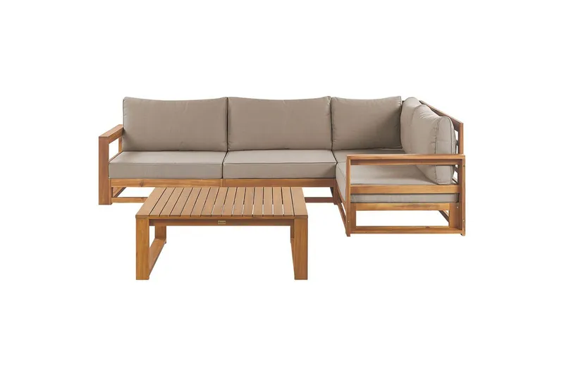 Loungegrupp Beliani Timor Ljus trä/beige, Ja, Högervänd Light wood||Beige Right-faced