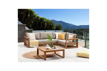 Loungegrupp Beliani Timor Ljus trä/beige, Ja, Högervänd Light wood||Beige Right-faced - Hagemøbler & utemiljø - Hagegruppe - Sofagruppe utendørs