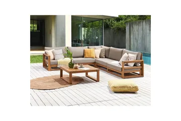 Loungegrupp Beliani Timor Ljus trä/grått/beige, Ja, Vändbar Light wood||Grey||Beige - Hagemøbler & utemiljø - Hagegruppe - Sofagruppe utendørs