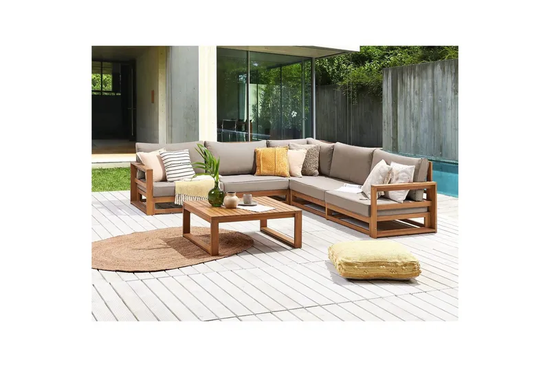 Loungegrupp Beliani Timor Ljus trä/grått/beige, Ja, Vändbar Light wood||Grey||Beige - Hagemøbler & utemiljø - Hagegruppe - Sofagruppe utendørs
