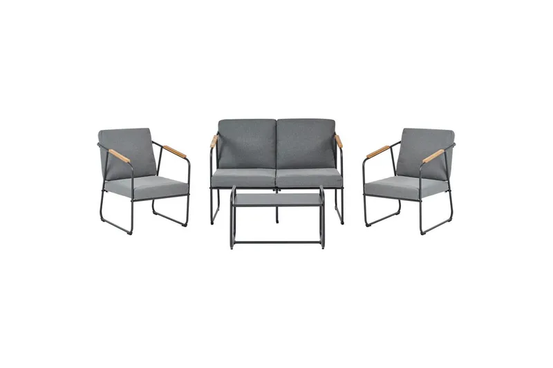 Loungegrupp Beliani Vezzana Beige/ljust trä/svart Grey||Light wood||Black